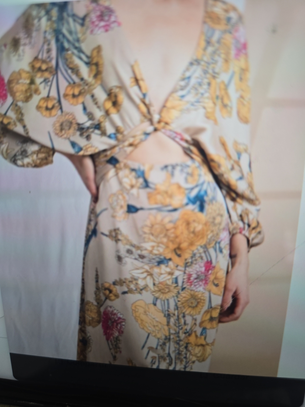Lena Floral Cutout Maxi Dress in Cream with Yellow & Blue Blooms L